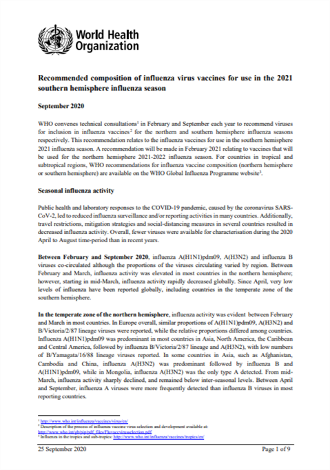 Recommended composition of influenza virus vaccines for use in the 2011-2012 northern hemisphere influenza season